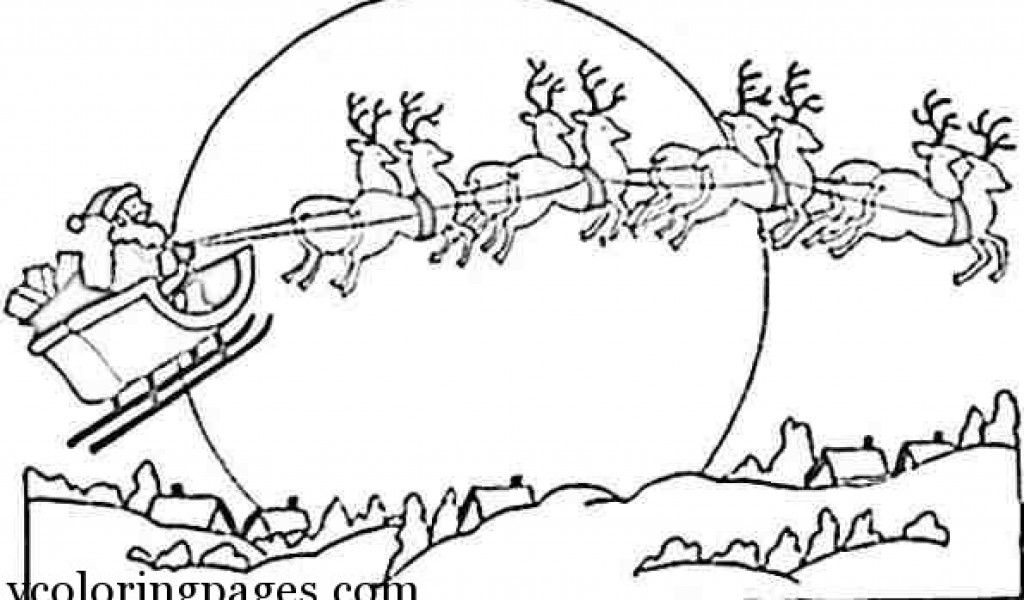 Santa And Flying Reindeer Coloring Pages