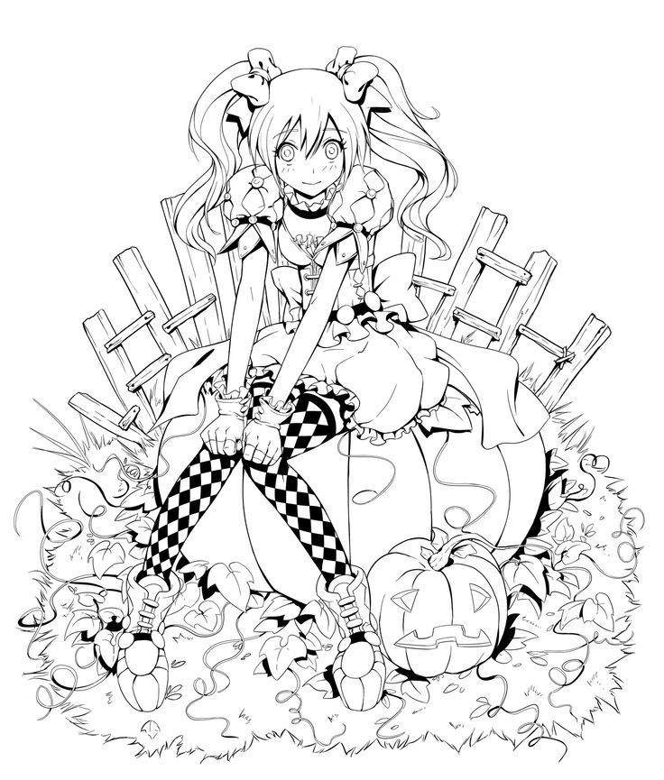 Chibi Anime Halloween Coloring Pages by Felixes | TPT