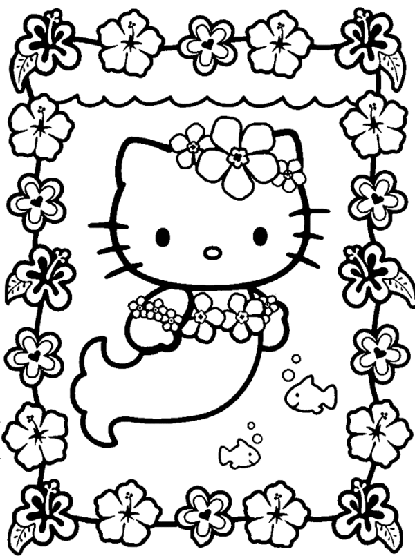Hello Kitty Cute Mermaid Coloring Pages - Cartoon Coloring Pages
