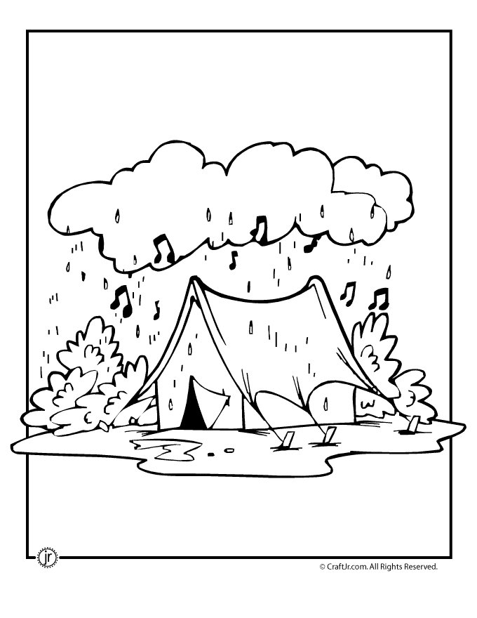 Rainy Day Camping Coloring Page 