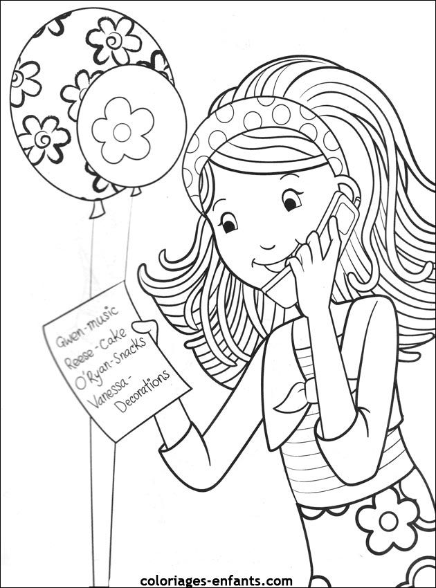 Coloring  Activity Pages: Girl Planning a Party Coloring Page
