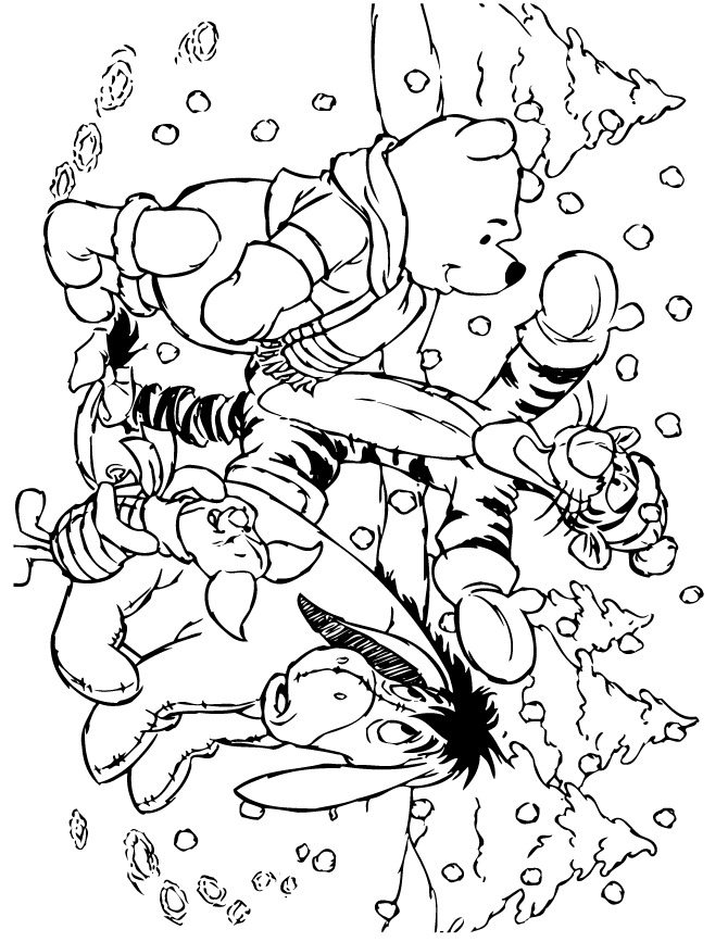 Winnie The Pooh And Friends X-mas In The Snow Coloring Page | HM