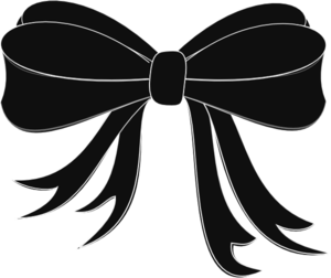 Elegant black ribbon bow with flowing tails, stylized vector illustration.
