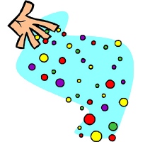 A hand sprinkling colorful dots over a light blue map of South America, symbolizing diversity or data distribution.