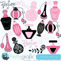 Perfume Bottle Clipart Set - Pink & Black Vector Illustrations