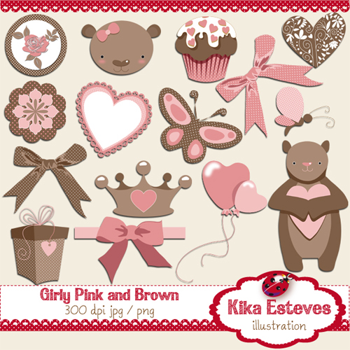 Girly Pink & Brown Clipart Collection - 300 DPI PNG by Kika Esteves
