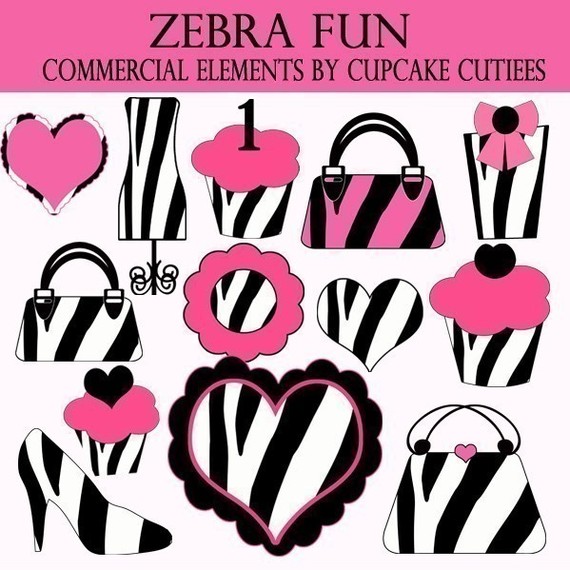 Zebra Print Commercial Design Elements - Cupcake Cuties Clipart Collection
