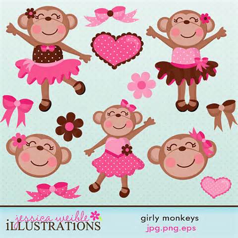 Girly Monkey Clipart - Adorable Ballet-Themed Illustrations for Kids’ Projects