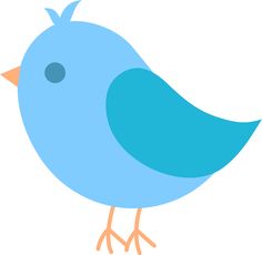 A cheerful light blue cartoon bird with a darker blue wing, orange beak and legs, and a simple black eye.