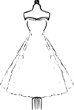 Sketch of a strapless A-line wedding gown on a mannequin with fitted bodice and flared skirt.