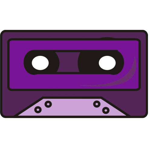 Purple cassette tape illustration with black reels and lavender label area