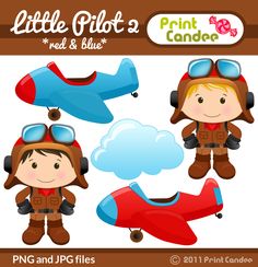 Little Pilot 2 Clipart - Red & Blue Aviation Characters for Kids