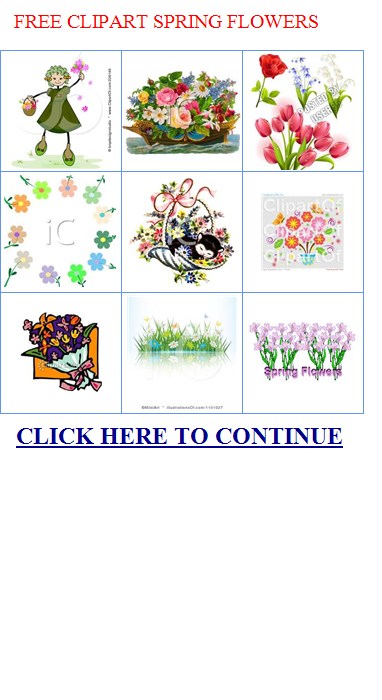 Collection of nine colorful spring flower clipart images including tulips, bouquets, and floral arrangements.