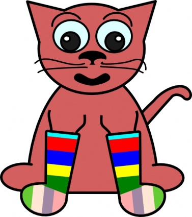 Cartoon Cat In Rainbow Socks, Clipart 