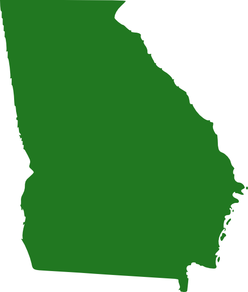 Solid green silhouette of the U.S. state of Georgia with no labels or borders.