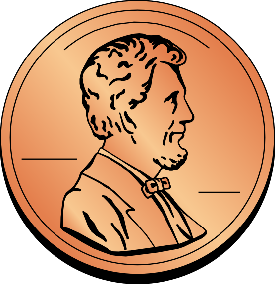Illustration of Abraham Lincoln’s profile on a U.S. penny, copper-colored with engraved details.