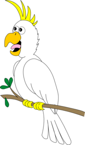 Cartoon Cockatoo Illustration - Playful White Parrot on Branch
