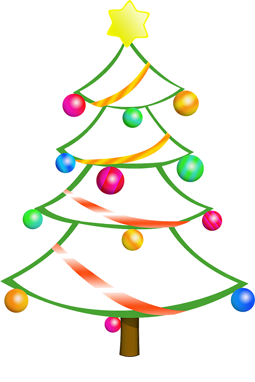 Festive Cartoon Christmas Tree with Ornaments and Star
