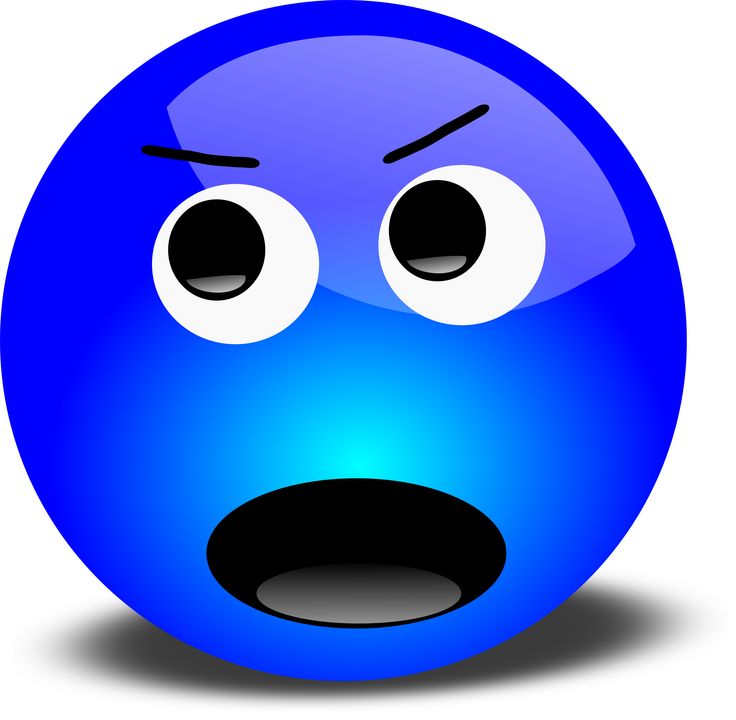 Blue cartoon emoji with wide eyes, furrowed brows, and open mouth expressing shock or alarm.