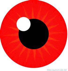 Stylized red human eye with black pupil, white highlight, and radiating lines indicating irritation or inflammation.