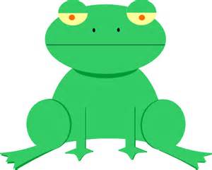 A bright green cartoon frog sitting upright with large yellow eyes and a calm expression.