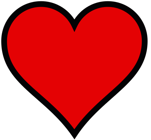 Red heart icon with bold black outline on white background, symbolizing love and affection.
