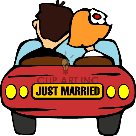 Just Married Car Clipart - Fun Wedding Celebration Illustration