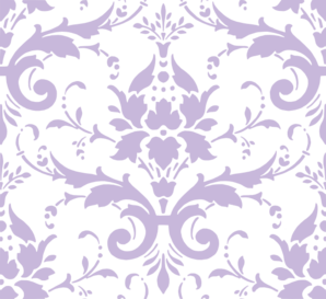 Lavender and black ornate damask pattern with symmetrical floral and scroll motifs.