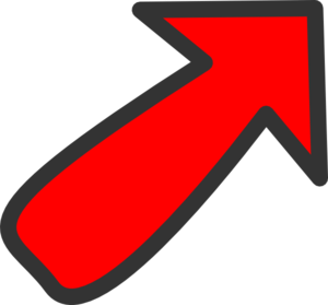 Bold red arrow pointing upward and right, outlined in dark gray, indicating direction or action.
