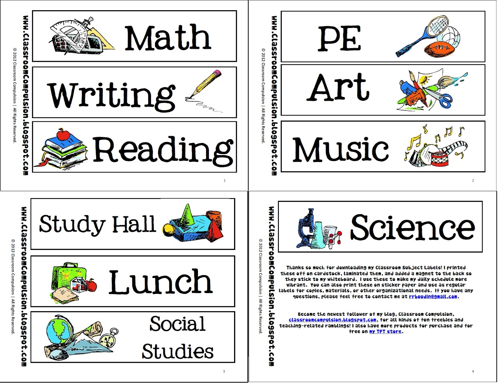 school subjects clip art free