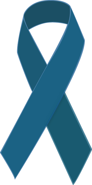 Teal awareness ribbon symbolizing support for ovarian cancer, sexual assault, or food allergies awareness campaigns.