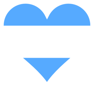 Heart-shaped flag of Argentina with light blue and white stripes and a central white band.