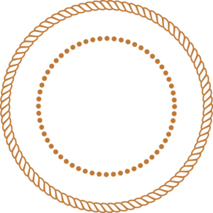 Two concentric orange rope circles on black background, forming a decorative border or emblem.