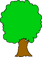 A simple cartoon-style green leafy tree with a brown trunk on a white background.