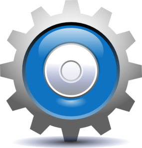 Blue and silver gear icon representing system settings or configuration options.