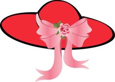 Vibrant red wide-brimmed hat adorned with a pink bow and rose, stylized vector illustration.