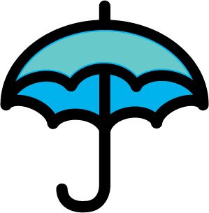 Blue and teal umbrella icon with black outline, symbolizing protection or weather-related services.