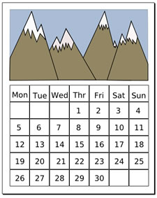 Printable Monthly Calendar with Mountain Design - Free Download