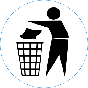 Person disposing of trash into a wire mesh bin, symbolizing proper waste disposal.