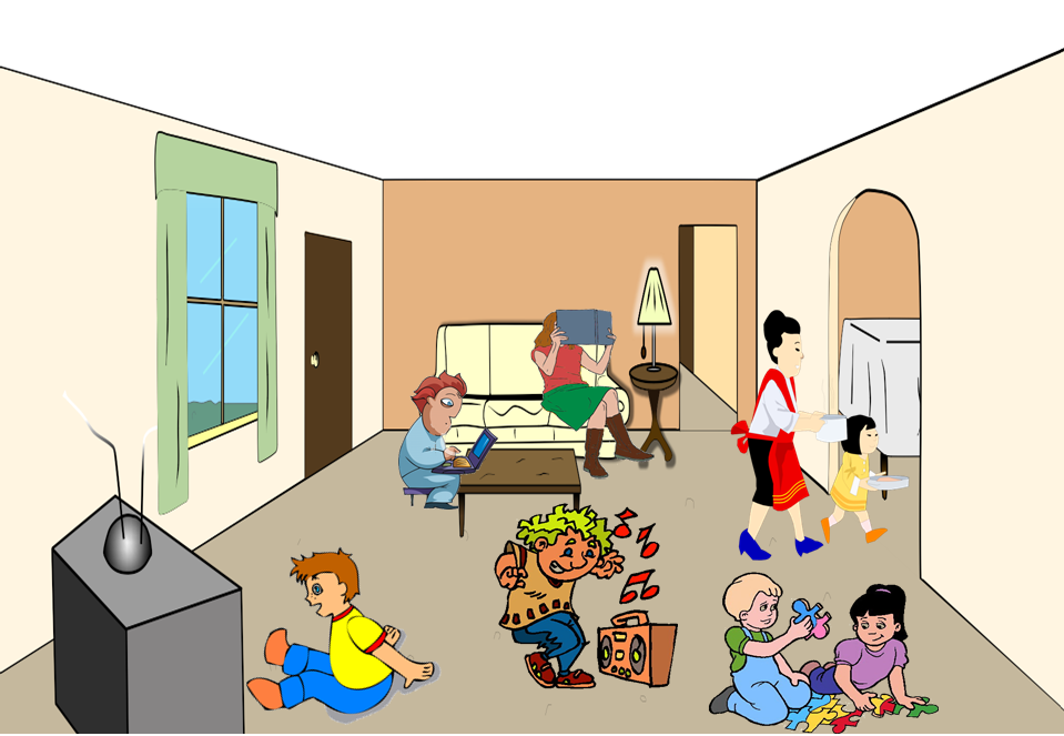 Family Cleaning In Living Room Clipart