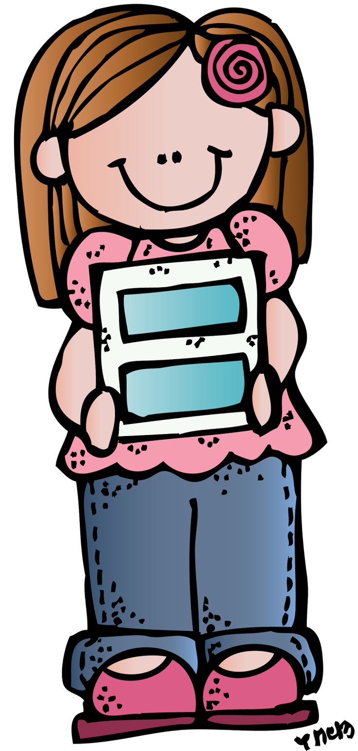 Happy Girl Holding Tablet - Educational Clipart for Kids