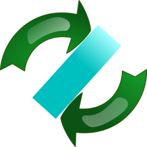 Green circular arrows surrounding a cyan bar, symbolizing data synchronization or refresh process.