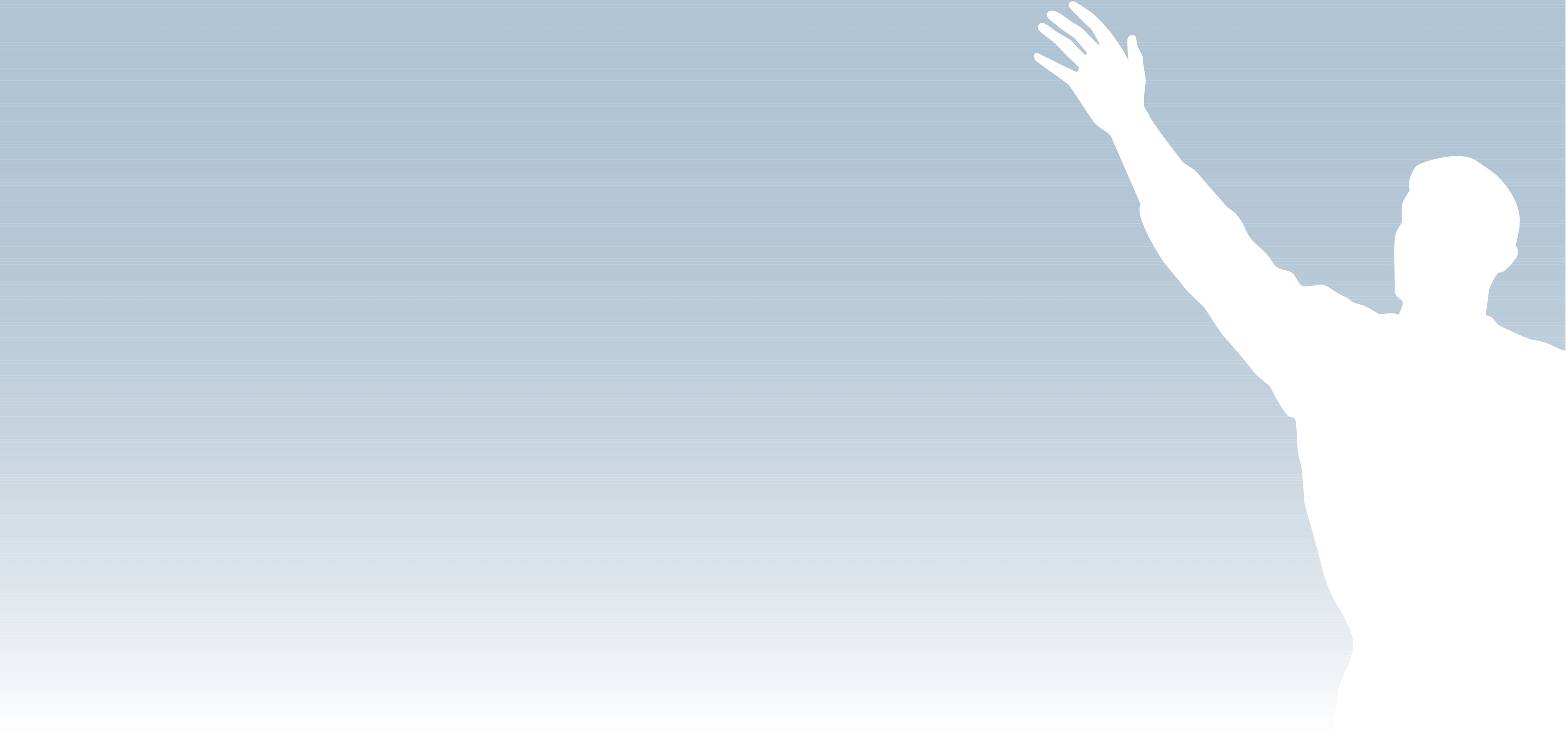 White silhouette of a person raising one arm upward against a soft blue gradient background.