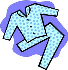Light blue polka-dotted pajama set with button-up top and pants on a purple background.