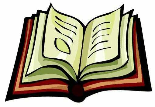 Open illustrated book with green pages and red cover, symbolizing learning and knowledge.
