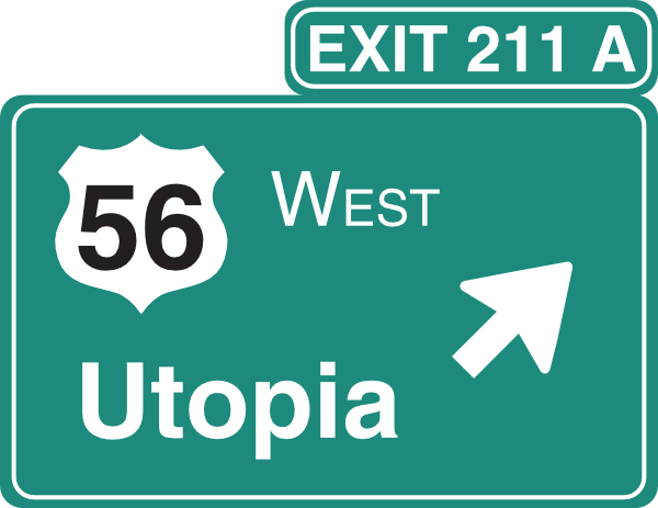 Green highway sign for Exit 211A, Route 56 West to Utopia, with directional arrow.