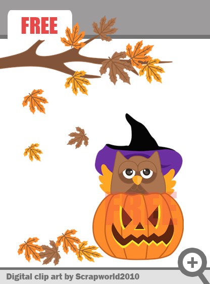 Free Halloween Owl Clip Art - Pumpkin & Fall Leaves Illustration