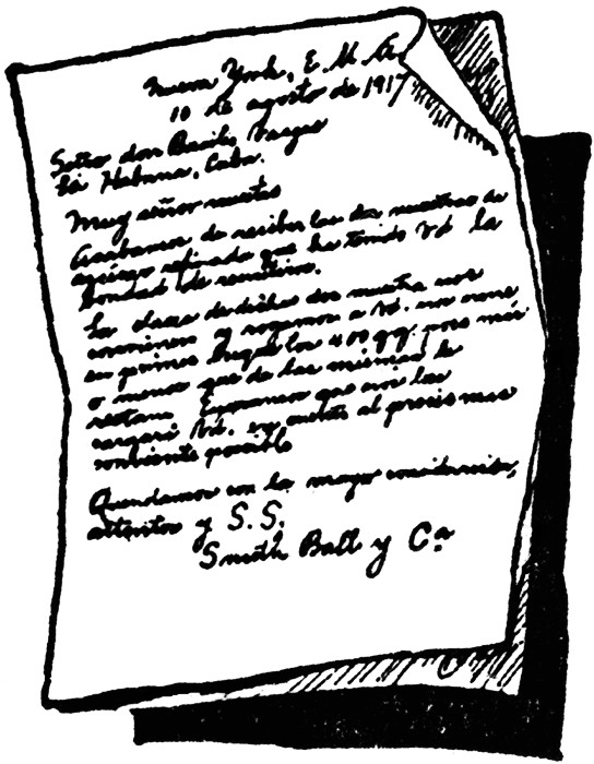 Handwritten 1917 letter from Smith Ball & Co. to Havana, Cuba, requesting shipment details and payment terms.