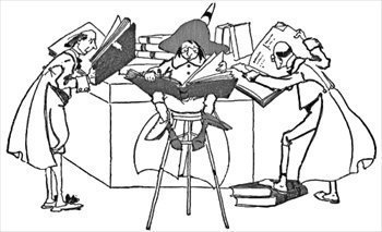 Collaborative Academic Research Illustration - Scholar and Assistants
