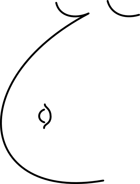 Minimalist line drawing of a stylized breast with a nipple, in black and white.